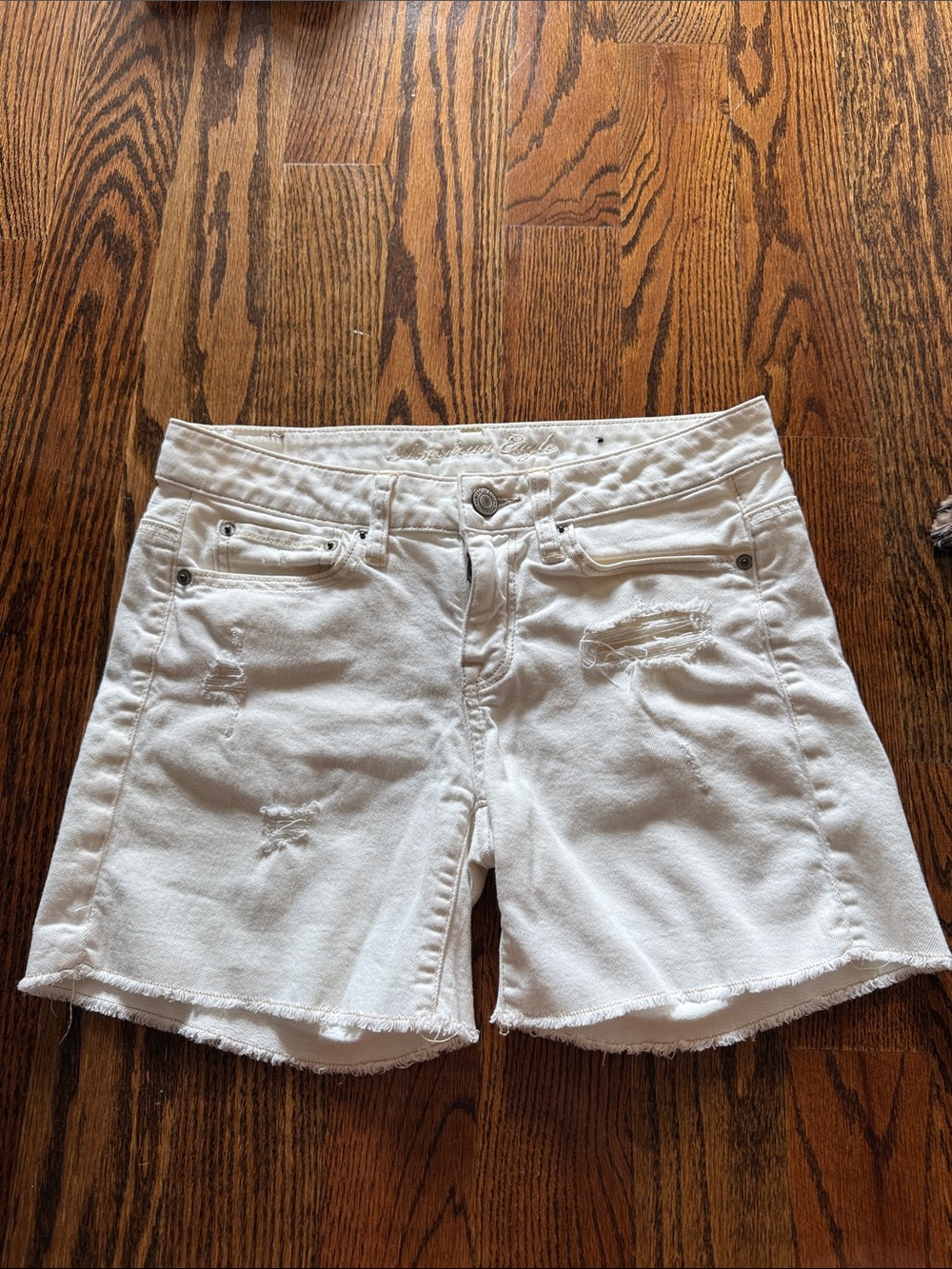 American Eagle Outfitters White Distressed Denim Shorts